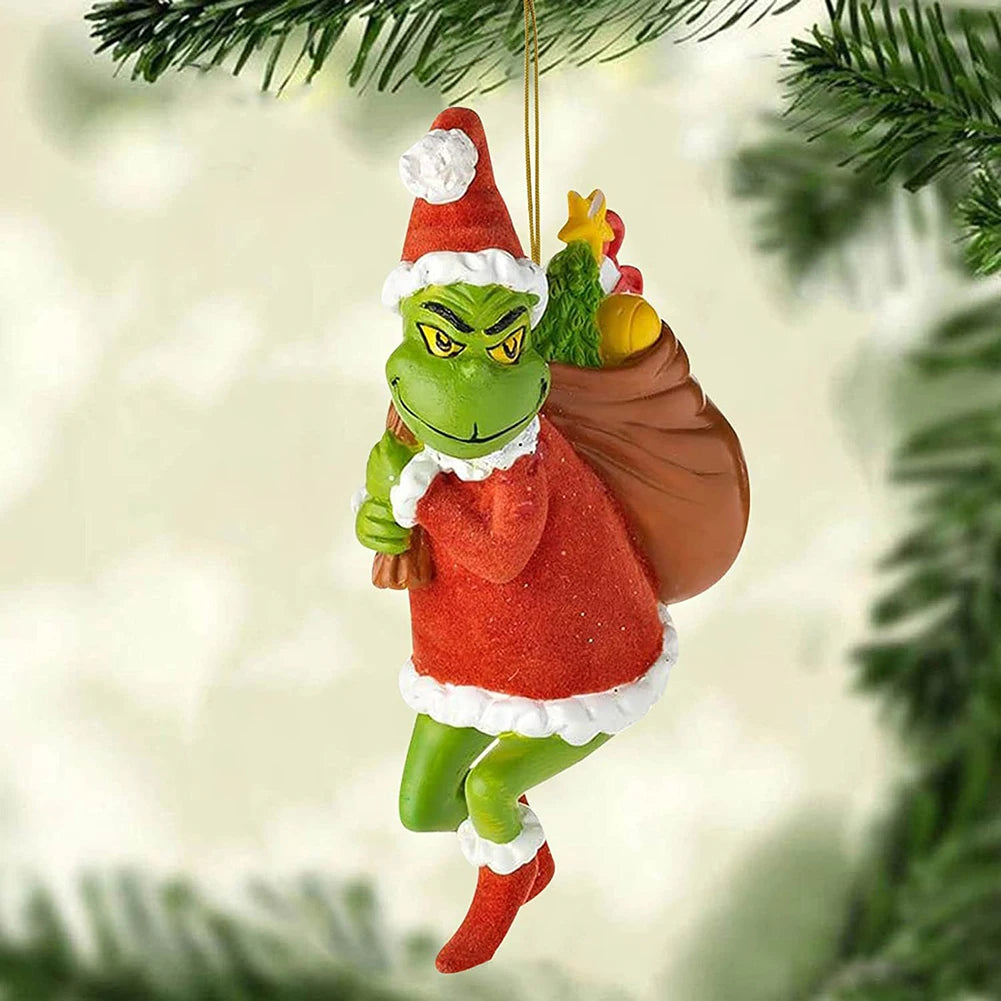 18Pcs 2D Acrylic Christmas Tree Green Monsters Ornaments Cute Green Monsters Christmas Tree Pendants Christmas Cartoon Ornaments