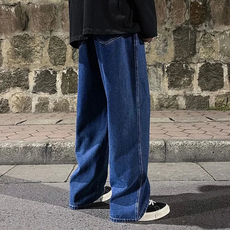 Korean Streetwear Loose Fit Men’s Wide-Leg Jeans – 2024 Minimalist Urban Fashion Pants