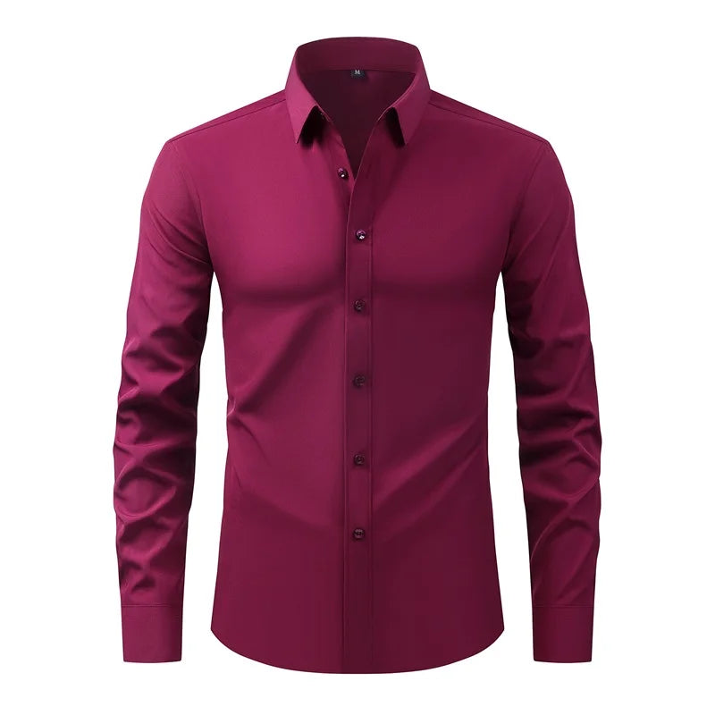 Men’s Classic Long Sleeve Button-Down Shirt – Casual Solid Color for Spring & Beach Vibes