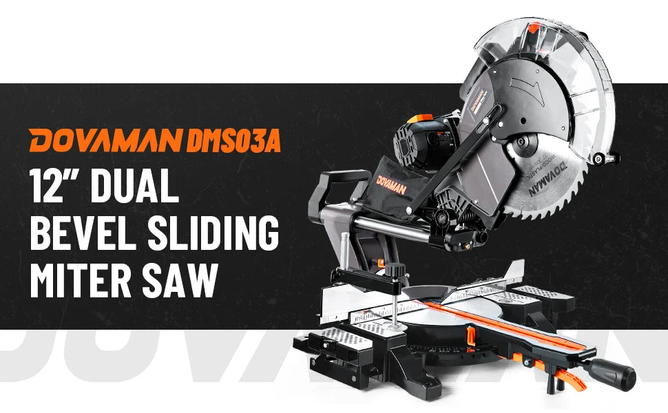 DOVAMAN 12-Inch Dual-Bevel Sliding Miter Saw | 3800 RPM 15A Motor | Laser Guide | 0–45° Bevel & Miter | 9 Positive Stops | 4.2" x 13" Crosscut Capacity