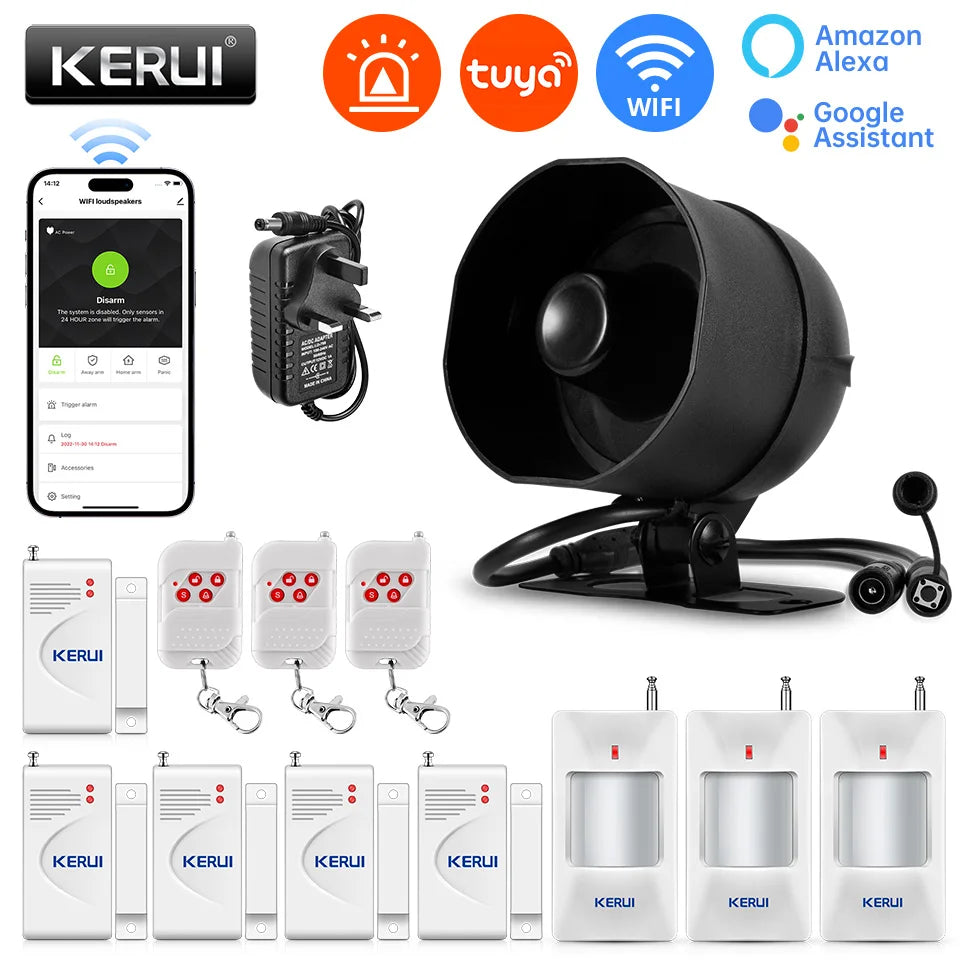 KERUI WiFi Smart Siren Alarm System – 120dB Tuya Home Security Kit with Door Sensor & Motion Sensor, App Control & Alexa/Google Compatible