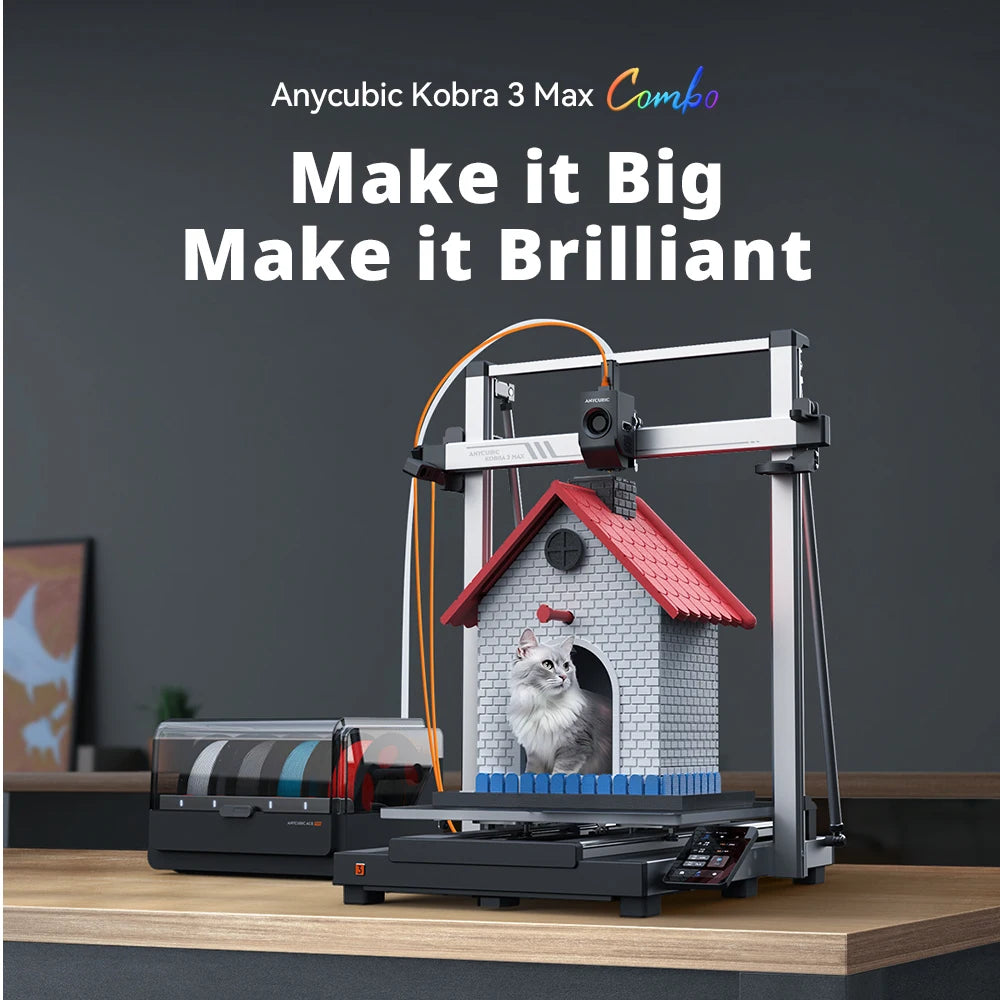 Anycubic Kobra 3 Max Combo – Ultra-Large Multi-Color 3D Printer with 600mm/s High-Speed Printing, Smart App Control & 8-Color ACE Pro System