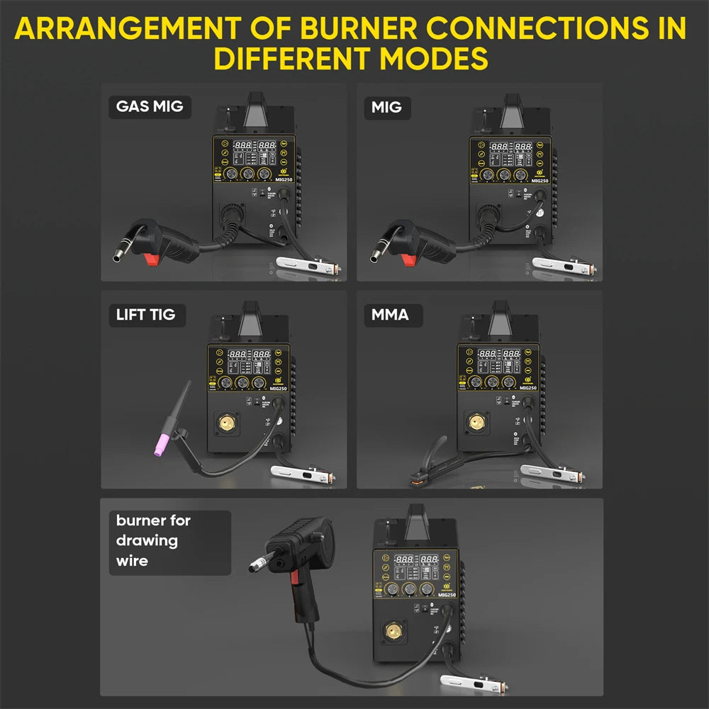 HZXVOGEN MIG250 Aluminum 5 in 1 Welding Machine MMA ARC/Gas MIG/Gasless MIG/LIFT TIG Spot Welding Portable Home Welder Tool