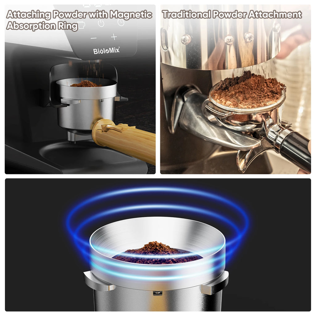 BioloMix Precision Conical Burr Coffee Grinder – 30-Setting Electric Burr Mill with LCD Timer, Magneti Ring & 300g Hopper