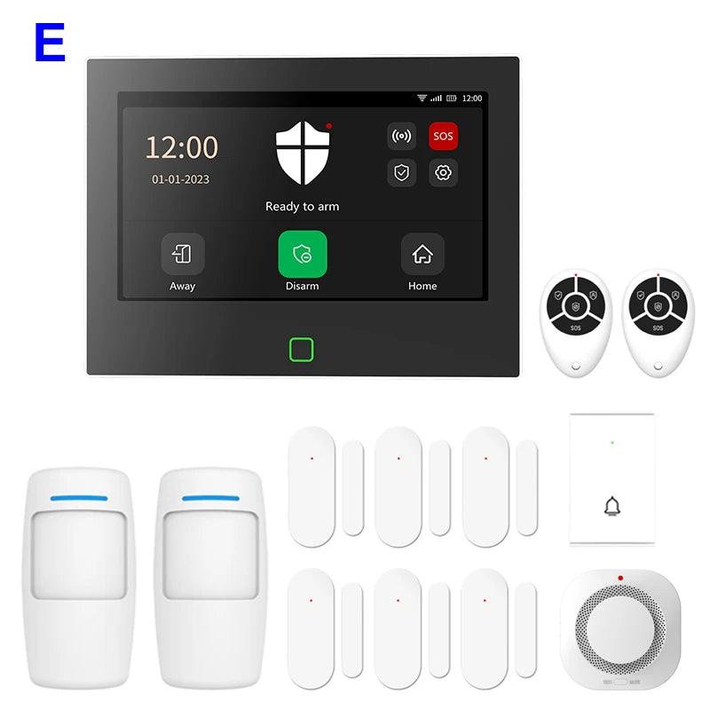 7 inch 4G & WiFi Home Alarm Host System Wireless GSM Big Screen Touch Panel Tuya Smart Security Protection Kit Remote Control