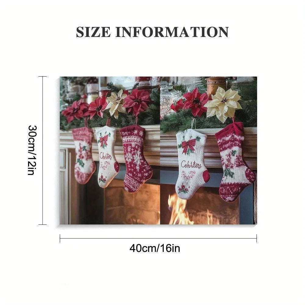Christmas Decoration Canvas Painting Christmas Stockings Christmas Tree Heater Living Room Bedroom Dining Room Art Decoration