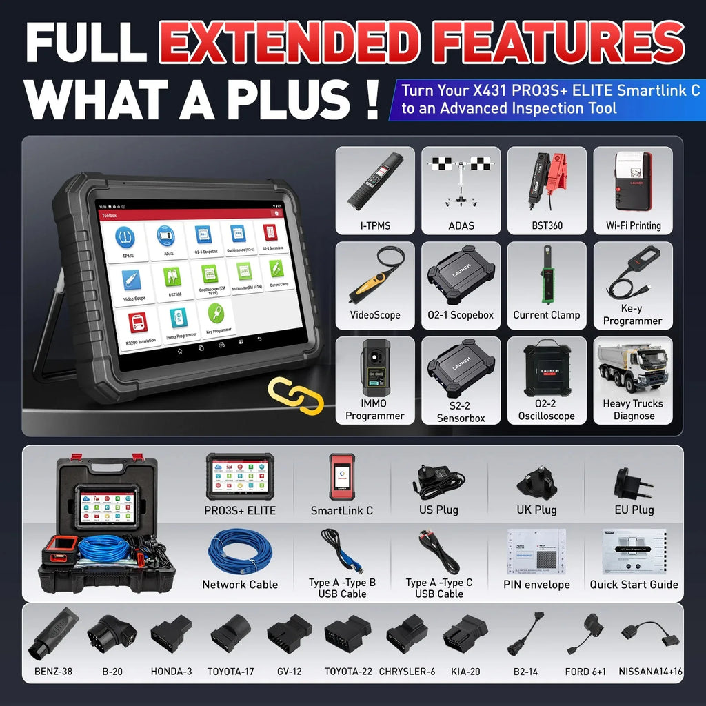 2025 LAUNCH X-431 PRO3S+ Elite V2.0 SmartLink C — Premium All-System Diagnostic Tablet with ECU Coding, J2534 Programming & Topology Mapping