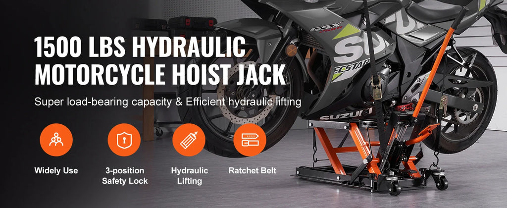 SucceBuy 1500 LB Hydraulic Motorcycle Jack Stand – Steel ATV & UTV Scissor Lift with 4 Wheels, Foot-Operated Lift, Safety Lock Pin