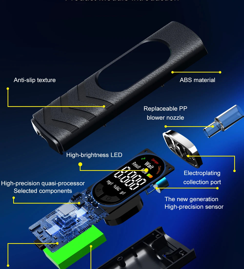 Digital Alcohol Tester – Professional Breathalyzer with LCD Display, Semiconductor Sensor, Accurate Drunk-Driving Detection for Home Use