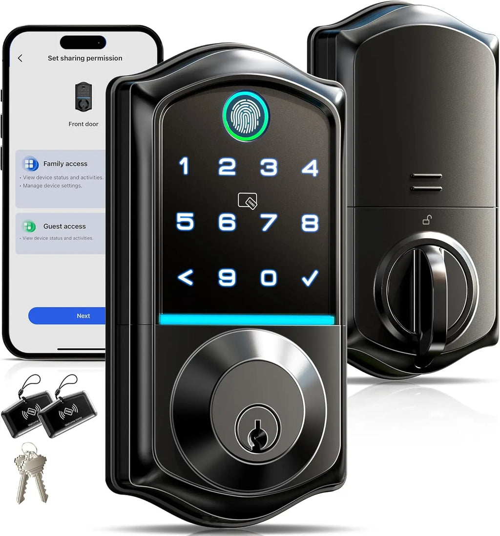 Veise VE017 Fingerprint Smart Door Lock, App Control, 7-in-1 Keyless Entry, Auto Lock, Emergency Power Port
