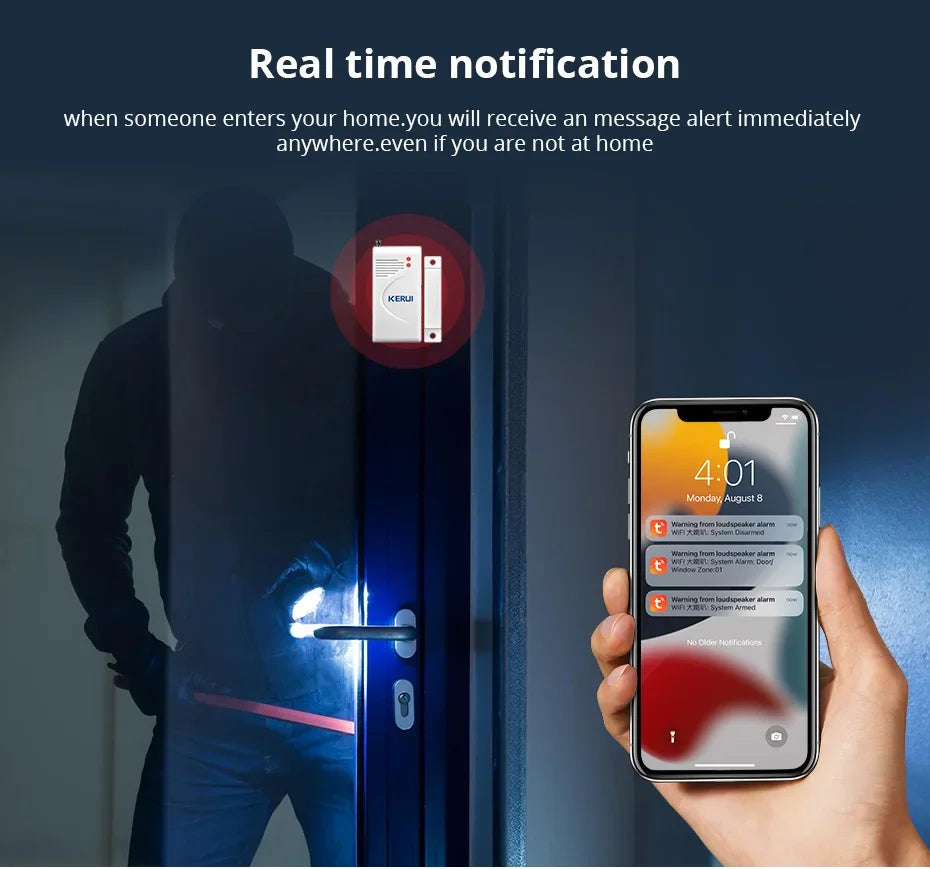 KERUI WiFi Smart Siren Alarm System – 120dB Tuya Home Security Kit with Door Sensor & Motion Sensor, App Control & Alexa/Google Compatible