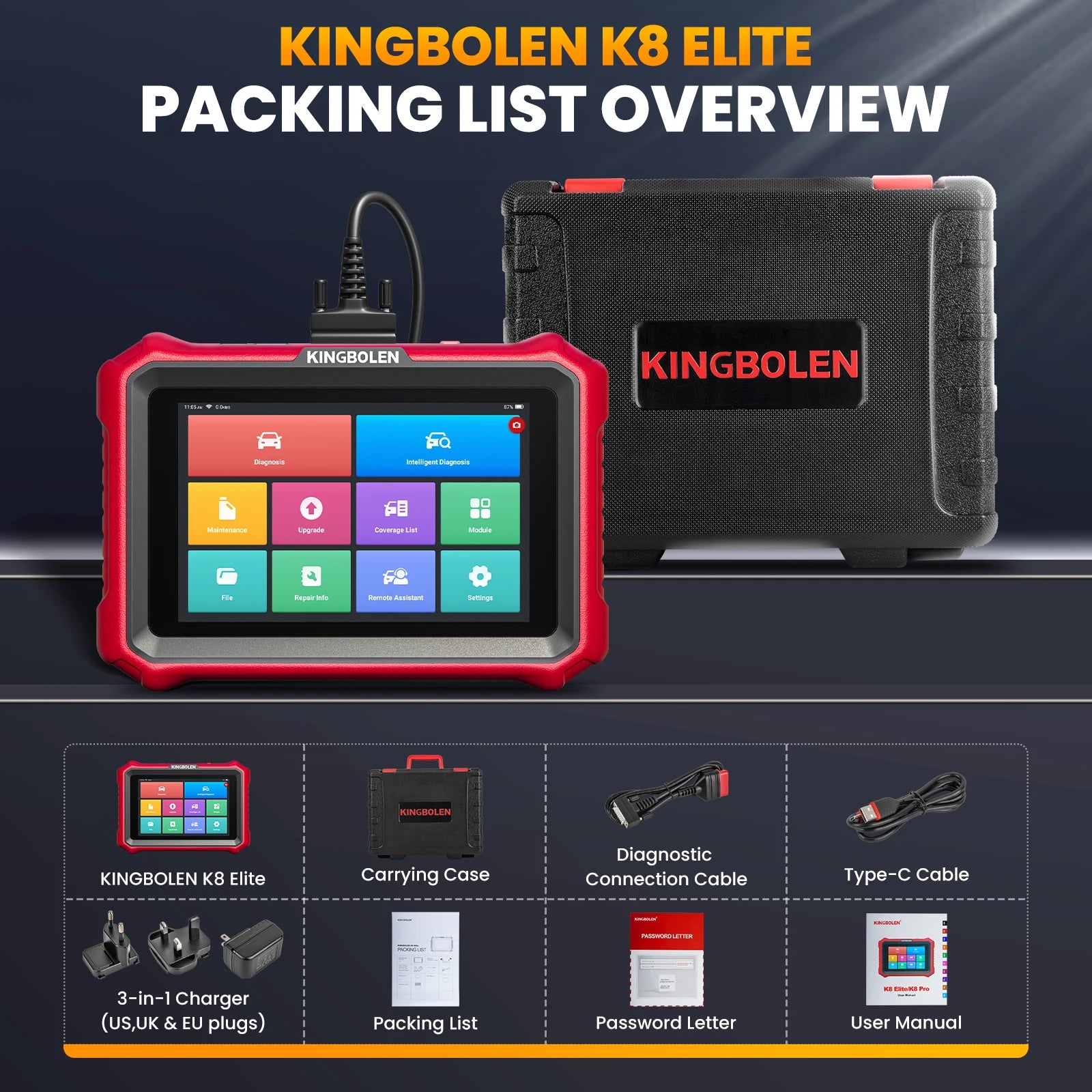 Lifetime Free Update KINGBOLEN K8 PRO Elite Bidirectionnal OBD2 Scanner ECU Coding CANFD FCA 40+ Service All System Diagnostic