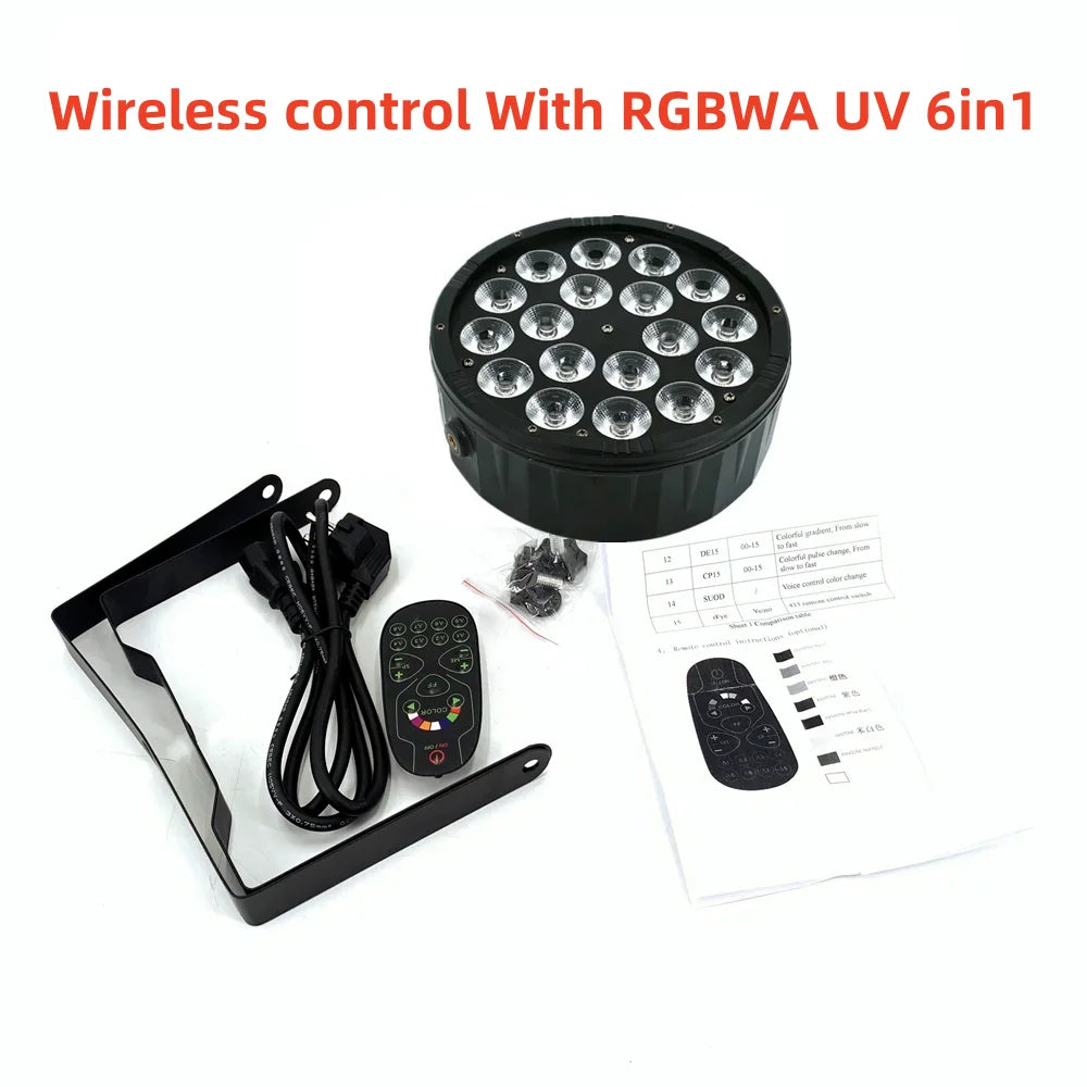 18X18W RGBWA/UV LED PAR Light/ disco light dmx512 control LED wash light stage professional dj equipment 100% new