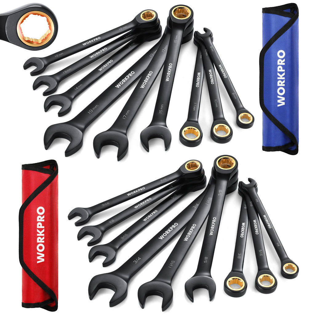 WORKPRO 9-Piece 72-Tooth Ratcheting Combination Wrench Set (Metric 8–19mm)