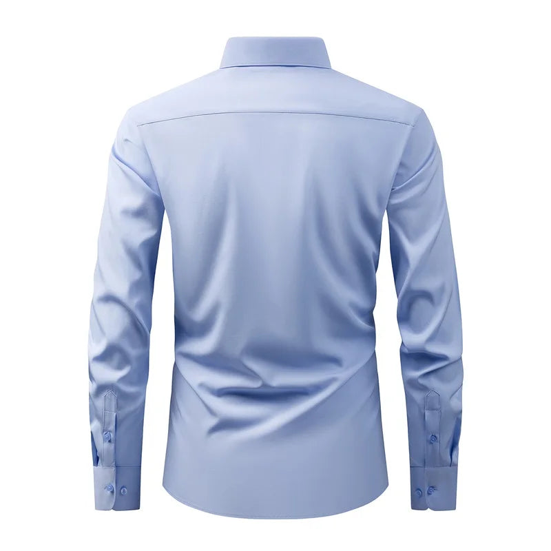 Men’s Classic Long Sleeve Button-Down Shirt – Casual Solid Color for Spring & Beach Vibes