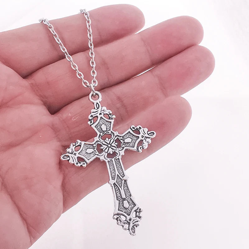 Vintage Gothic Zircon Cross Necklace – Y2K Inspired Unisex Pendant for Men & Women