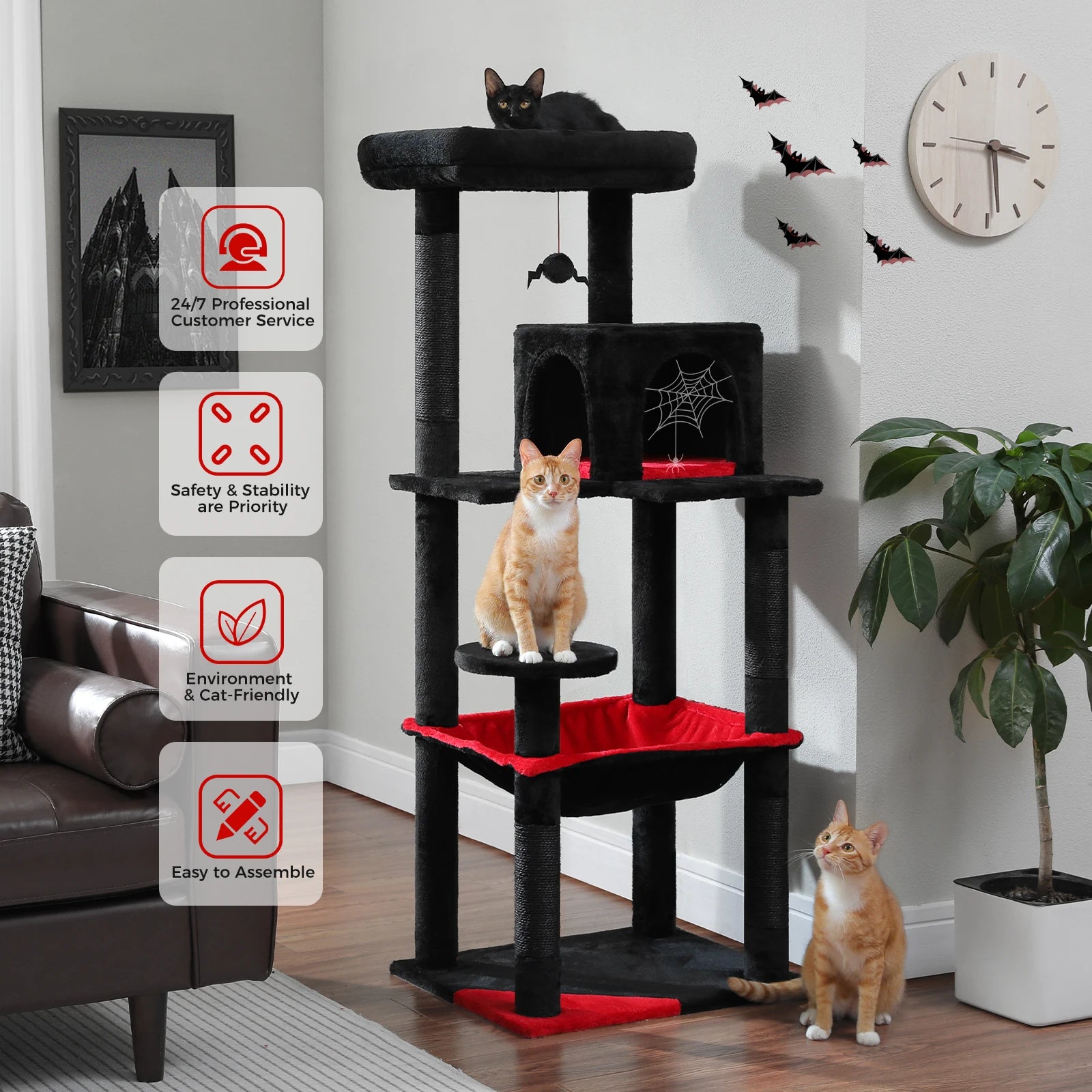 5-Level Cat Tree Tower for Indoor Cats – Large Cat Condo with Hammock & Scratching Posts