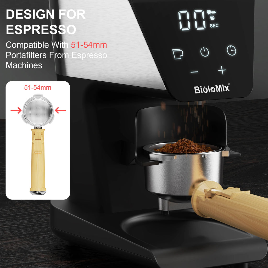 BioloMix Precision Conical Burr Coffee Grinder – 30-Setting Electric Burr Mill with LCD Timer, Magneti Ring & 300g Hopper