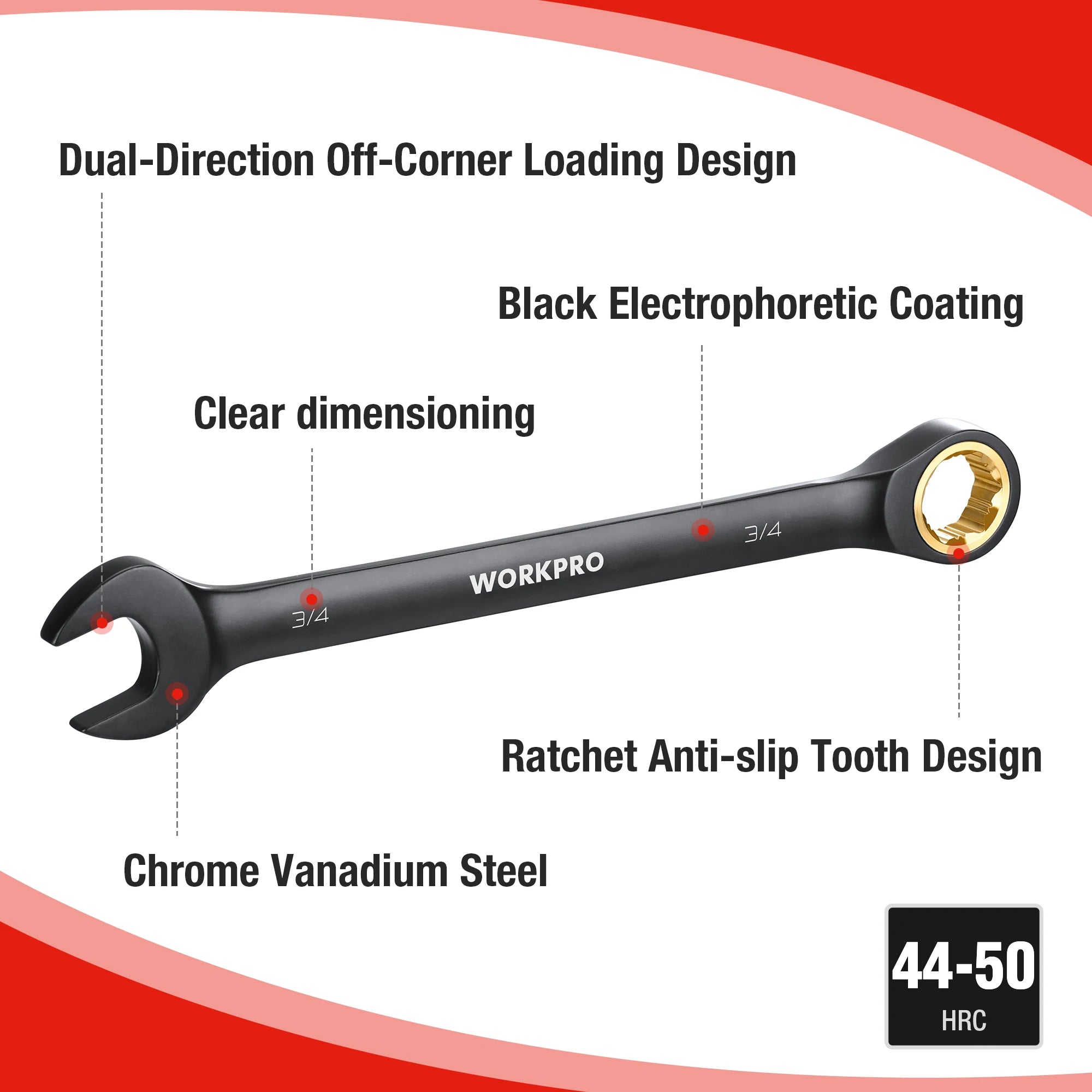 WORKPRO 9-Piece 72-Tooth Ratcheting Combination Wrench Set (Metric 8–19mm)