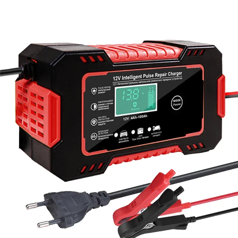 EAFC Smart 12V Pulse Repair Battery Charger – LCD Display, 6A Fast Charging for Cars, Motorcycles & Deep-Cycle Batteries