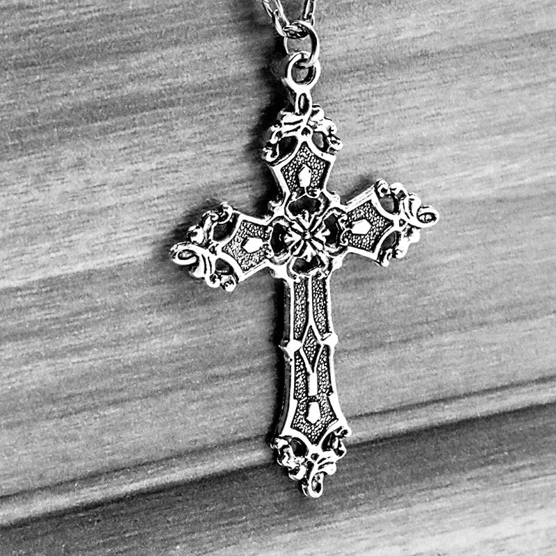 Vintage Gothic Zircon Cross Necklace – Y2K Inspired Unisex Pendant for Men & Women