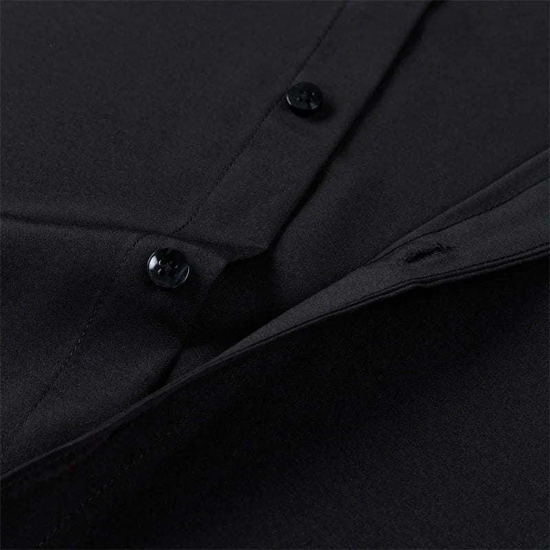 Men’s Classic Long Sleeve Button-Down Shirt – Casual Solid Color for Spring & Beach Vibes