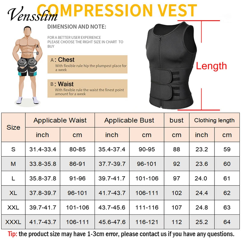 Vensslim Men's Eco-Friendly Body Shaper Vest - Slimming Sauna Undershirt for Comfortable Workouts & Compression Support