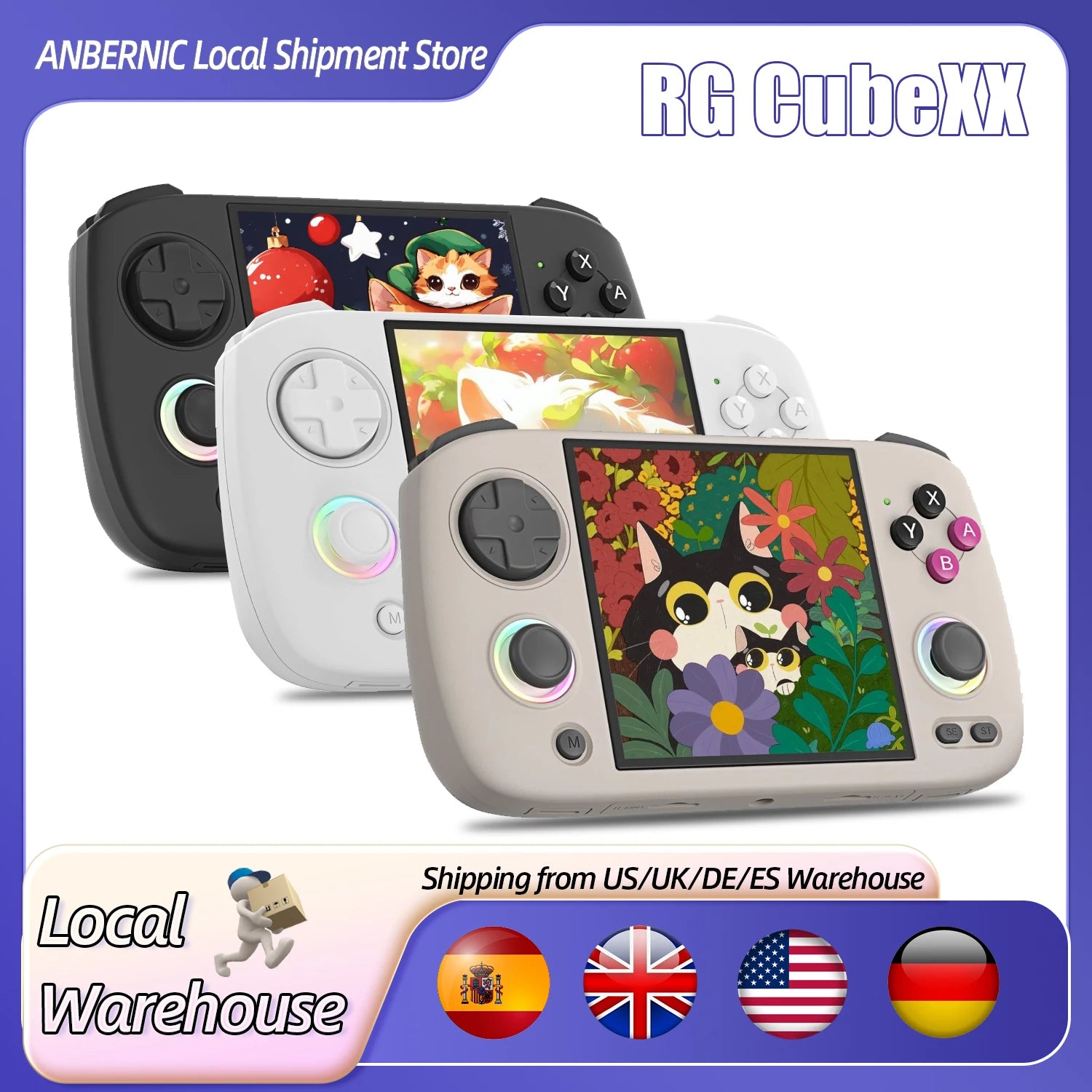 ANBERNIC RG CubeXX Retro Handheld Game Console – 3.95” IPS 720x720, Linux OS, 3800mAh Battery, RGB Joysticks, HD TV Out