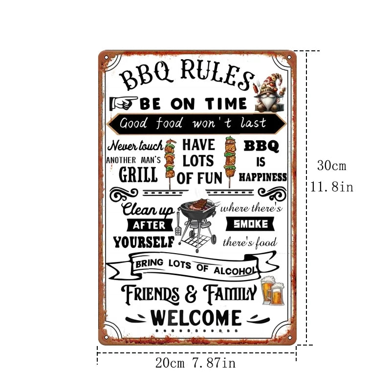 Vintage BBQ Rules Aluminum Metal Sign - 8x12 Inch Wall Decor for Home Bar, Patio, Grill, Coffee Shops, and Restaurants