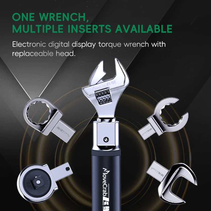 MoveCrab Digital Torque Wrench with Interchangeable Ratchet & Open-End Heads, 5–99.6 ft-lb (6.8–135 Nm) High-Precision Electronic Torque Wrench with LCD Display
