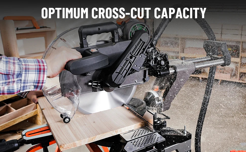 DOVAMAN 12-Inch Dual-Bevel Sliding Miter Saw | 3800 RPM 15A Motor | Laser Guide | 0–45° Bevel & Miter | 9 Positive Stops | 4.2" x 13" Crosscut Capacity