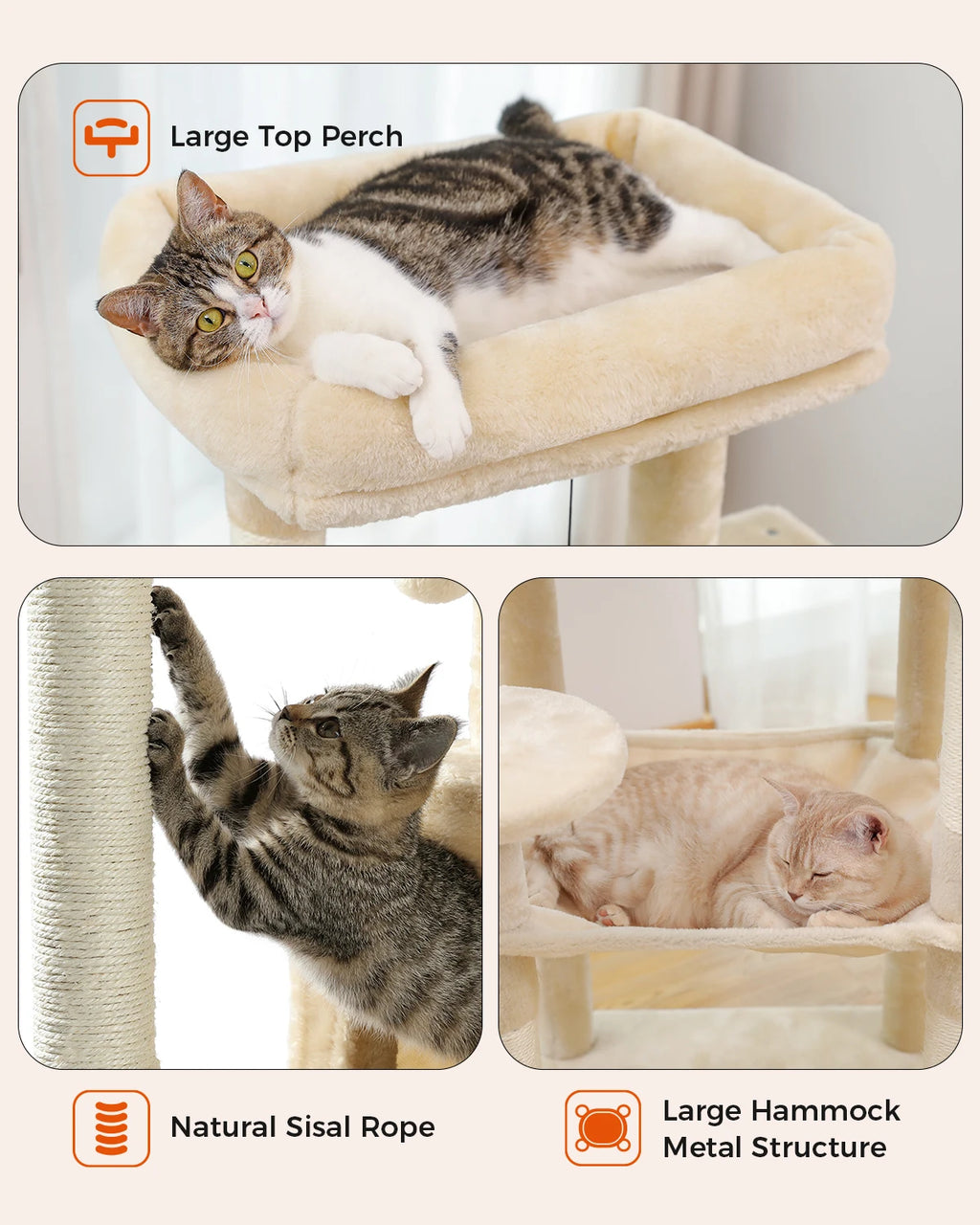 5-Level Cat Tree Tower for Indoor Cats – Large Cat Condo with Hammock & Scratching Posts