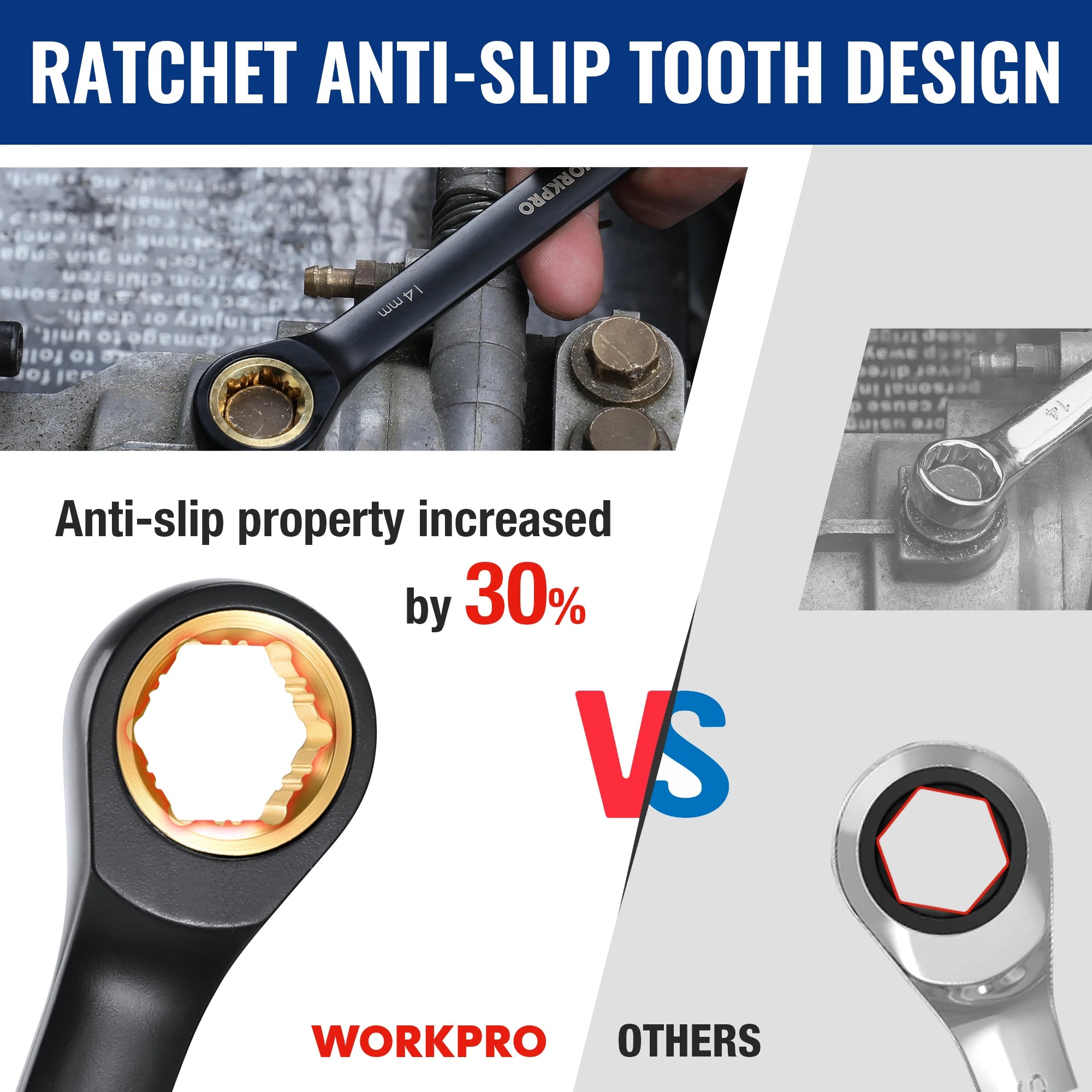 WORKPRO 9-Piece Anti-Slip Ratcheting Combination Wrench Set | 72-Tooth Cr-V Metric/SAE 8–19 mm | Durable Black Carbon Steel Ratchet Wrenches