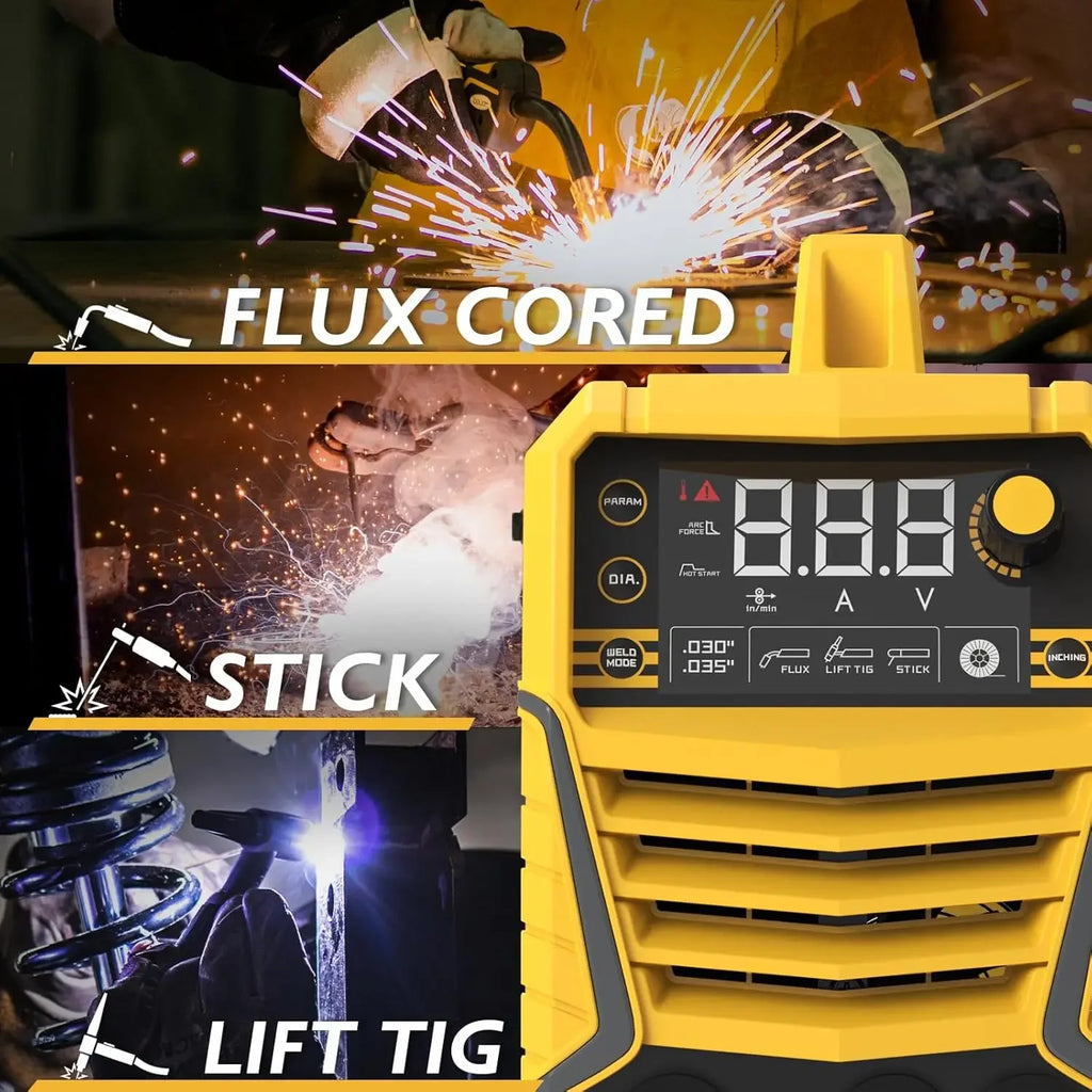 Flux Core Mig Welder 110V Lift Tig Stick Three In One Welding Machine IGBT DC Inverter LCD Display