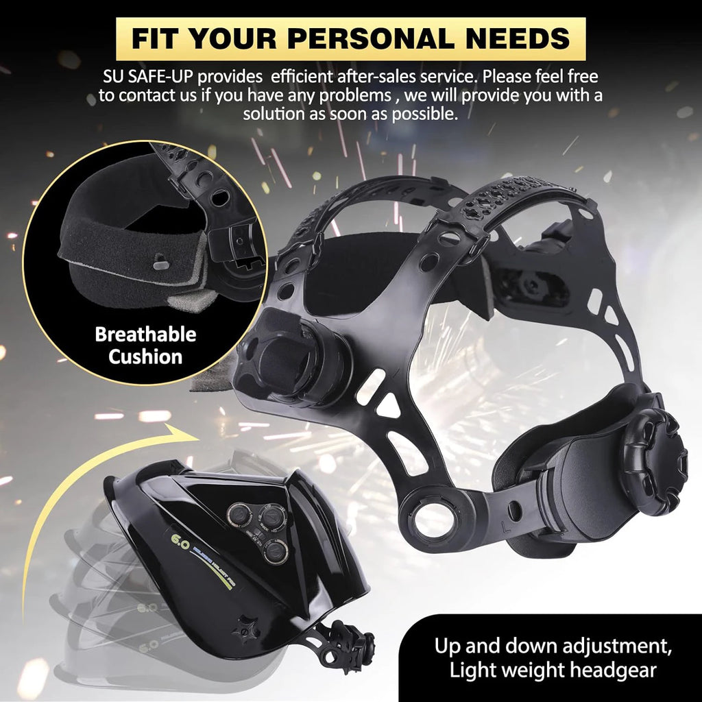 Welding Mask - Auto Darkening Helmet 100x97mm Large View, TRUE Color, 4 Sensors for MIG/MAG/MMA Welding