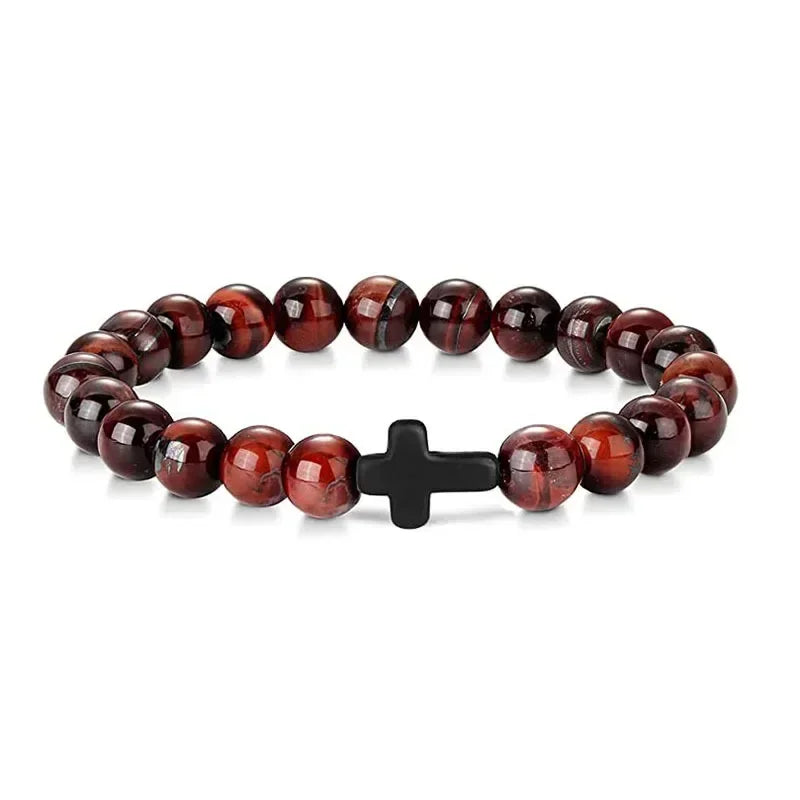 ✨ Sacred Balance Natural Stone & Hematite Cross Meditation Bracelet | Men & Women Spiritual Yoga Jewelry