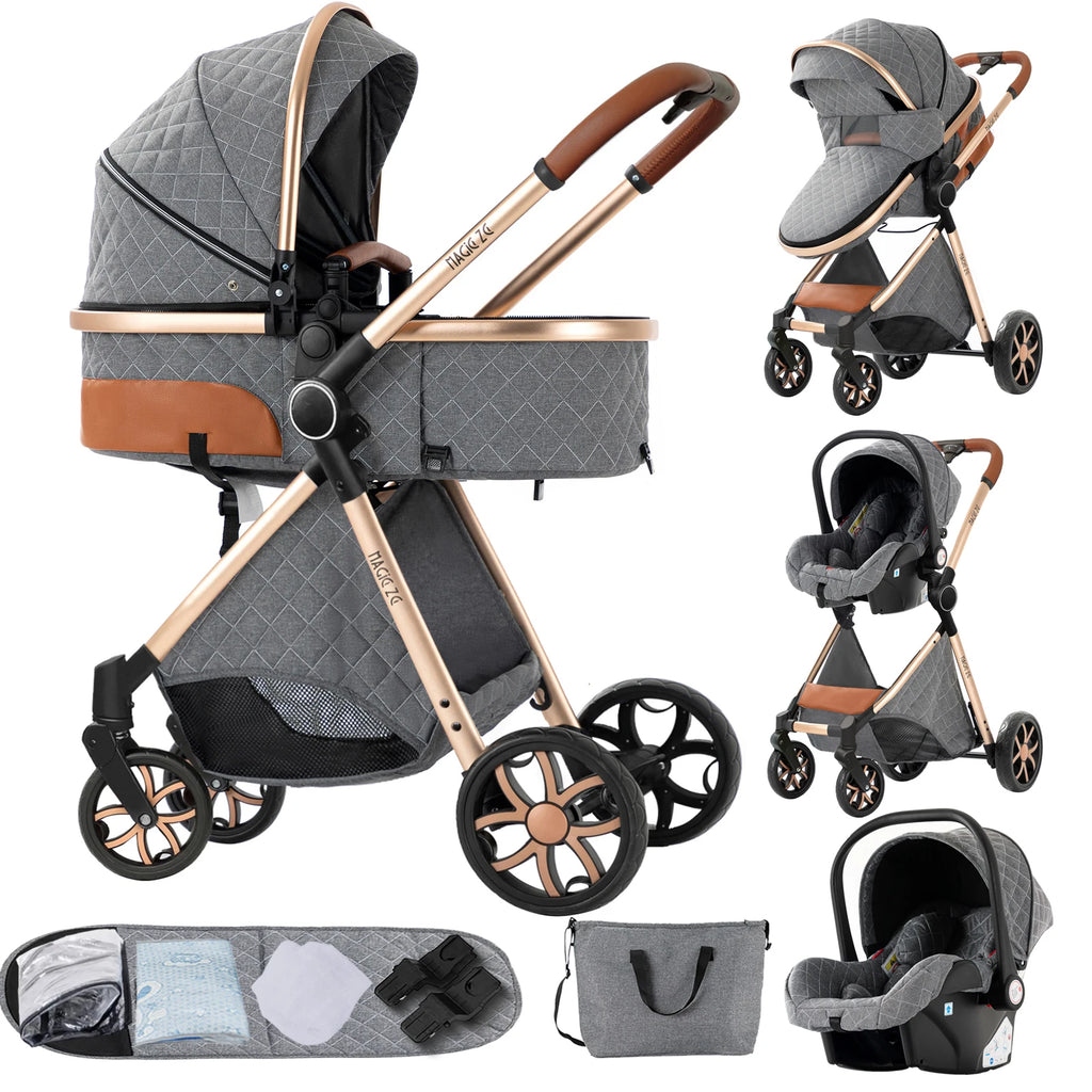 3-in-1 Baby Stroller Travel System with Lightweight Frame & One-Hand Fold | Bassinet + Car Seat + Stroller