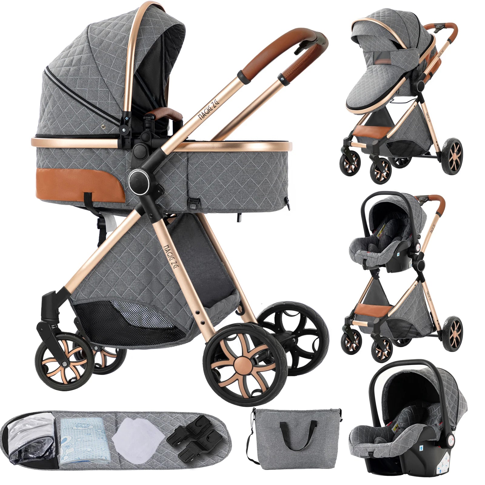 3-in-1 Baby Stroller Travel System with Lightweight Frame & One-Hand Fold | Bassinet + Car Seat + Stroller