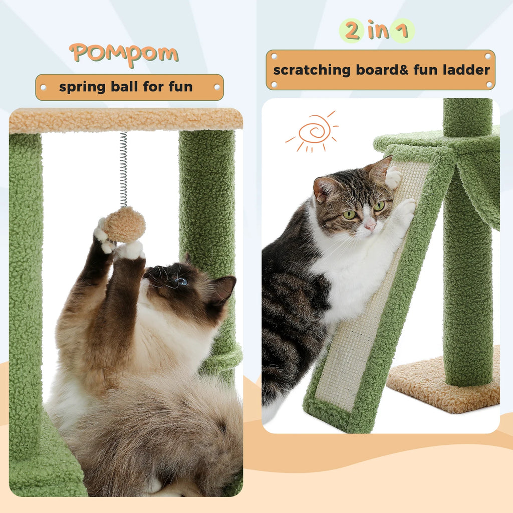 Cactus Floor-to-Ceiling Cat Tree Tower – 7-Tier Adjustable Cat Climbing Tree with Hammocks & Condo