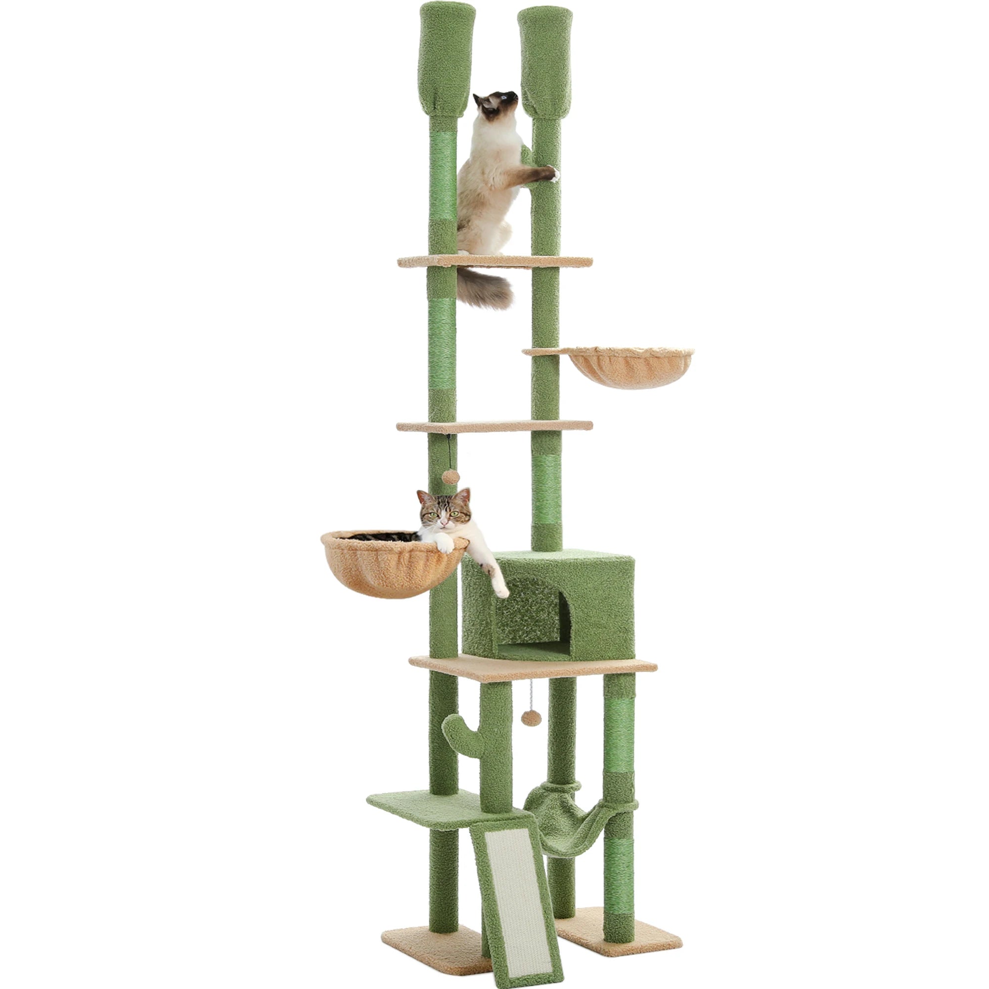 Cactus Floor-to-Ceiling Cat Tree Tower – 7-Tier Adjustable Cat Climbing Tree with Hammocks & Condo