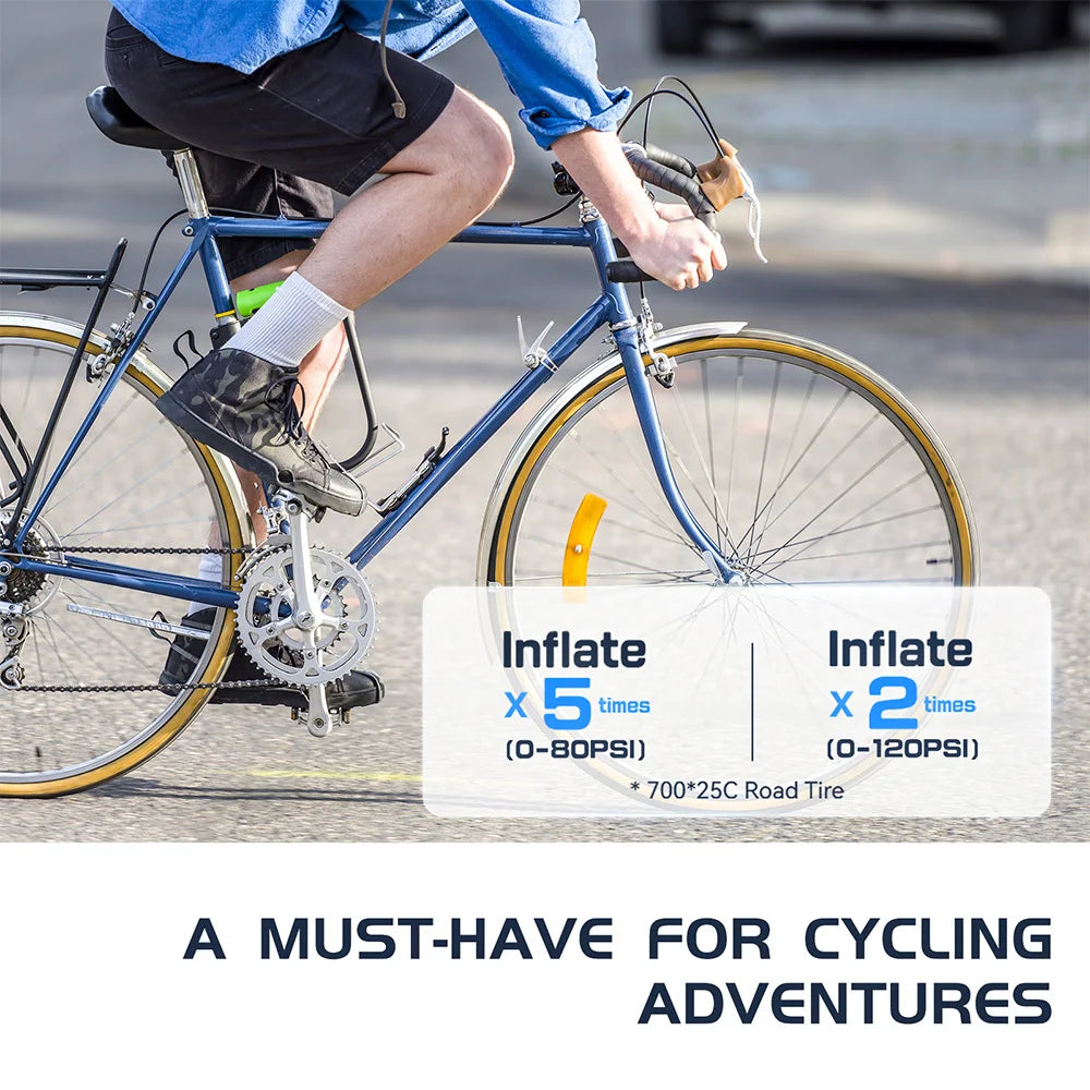 Ultra-Compact Portable Electric Bike Pump – 120PSI Mini Pump with Auto Shut-Off & Presta/Schrader Valve