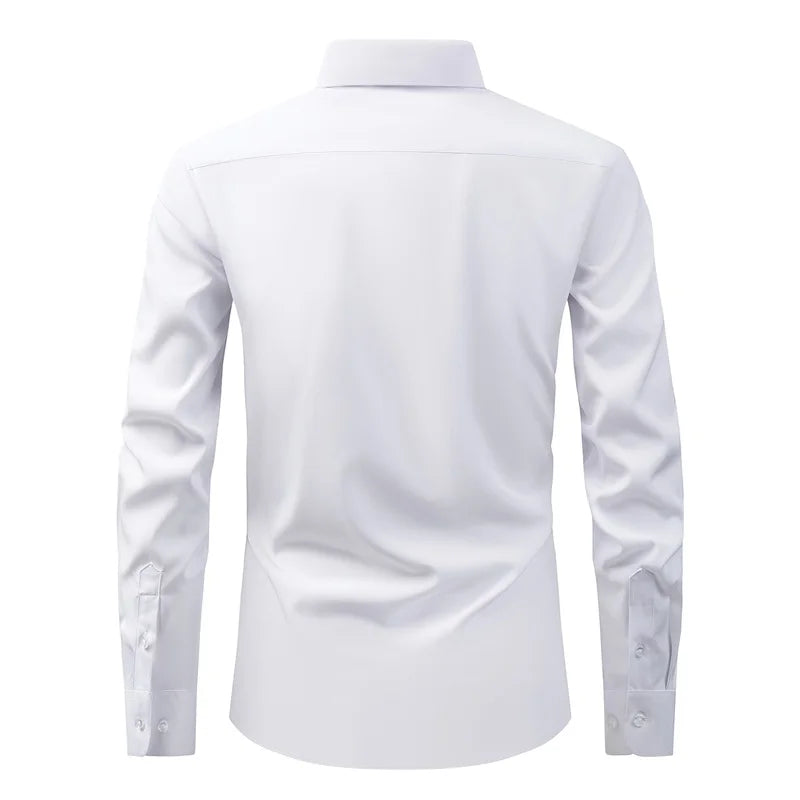 Men’s Classic Long Sleeve Button-Down Shirt – Casual Solid Color for Spring & Beach Vibes