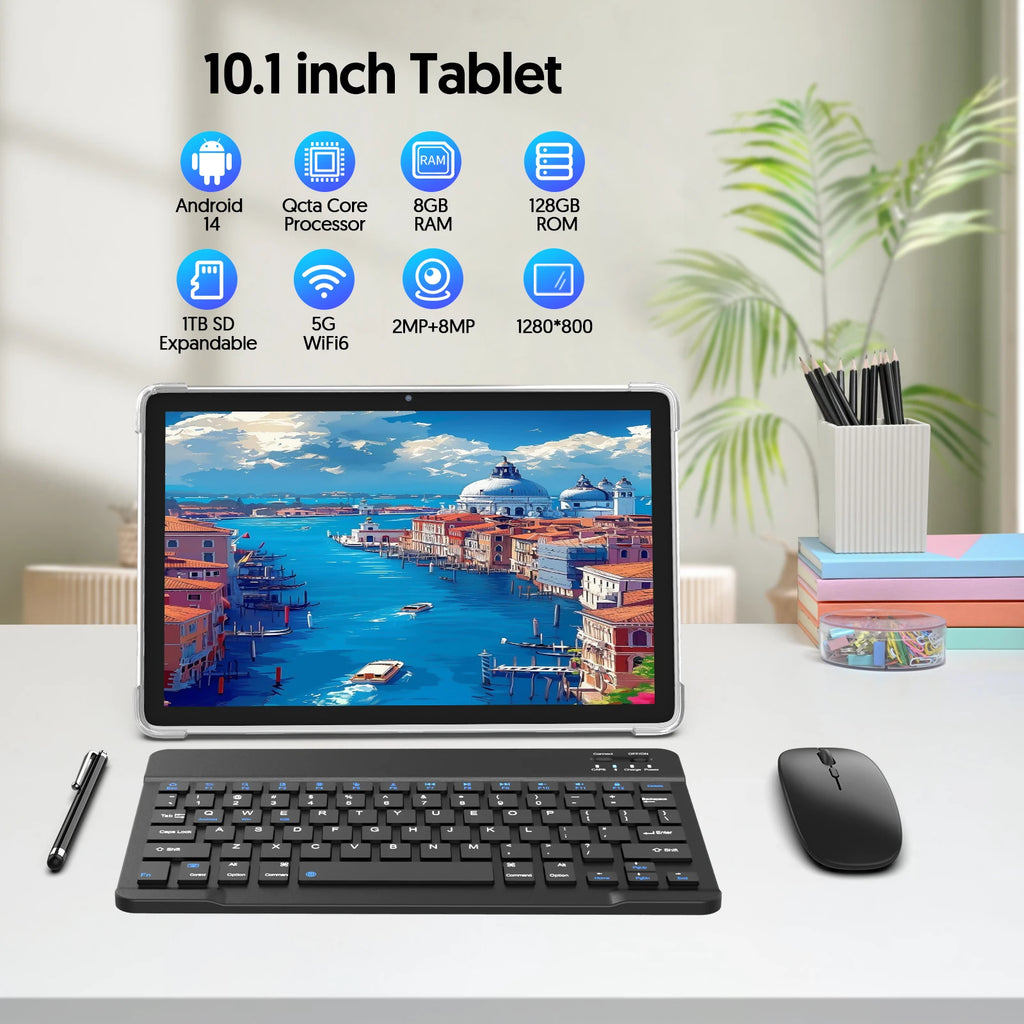 Android 14 Tablet with Keyboard, Mouse, Protective Case & Stylus – 8GB+128GB, Octa-Core, GMS Certified