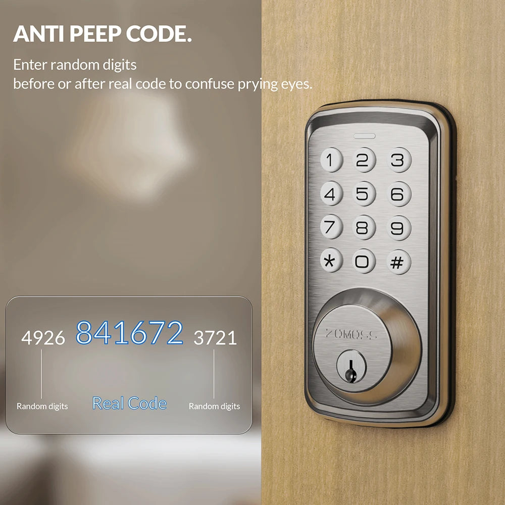 ZOMOSS Smart Keypad Door Lock,Digital Code Keyless Entry With Anti-Peeking Password, Auto Lock, And Easy Installation