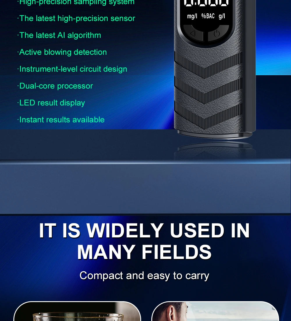 Digital Alcohol Tester – Professional Breathalyzer with LCD Display, Semiconductor Sensor, Accurate Drunk-Driving Detection for Home Use