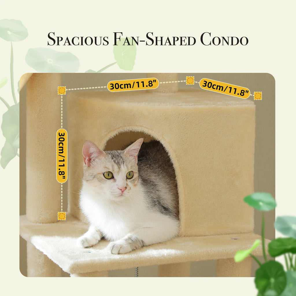 Cactus Floor-to-Ceiling Cat Tree Tower – 7-Tier Adjustable Cat Climbing Tree with Hammocks & Condo