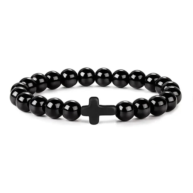 ✨ Sacred Balance Natural Stone & Hematite Cross Meditation Bracelet | Men & Women Spiritual Yoga Jewelry