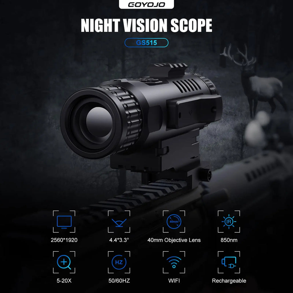 Kaalee GS515 Digital Night Vision Scope – 5–20X HD Day/Night Hunting Scope with 2560×1920 Resolution & IR Illuminator