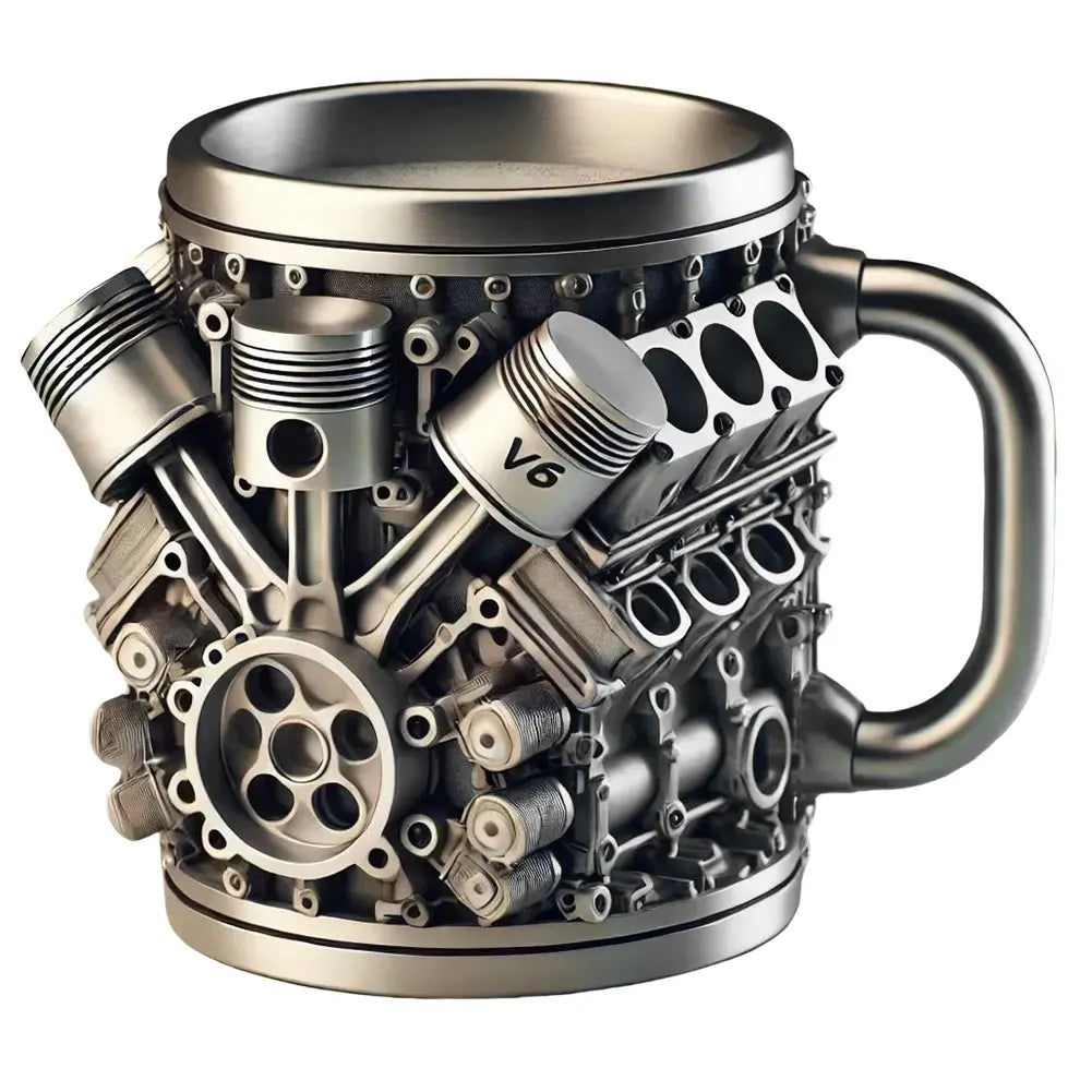 Unique Car Engine Coffee Mug – 3D Engine Design Stainless Steel Tea Cup | 450ml | Perfect Gift for Car Enthusiasts