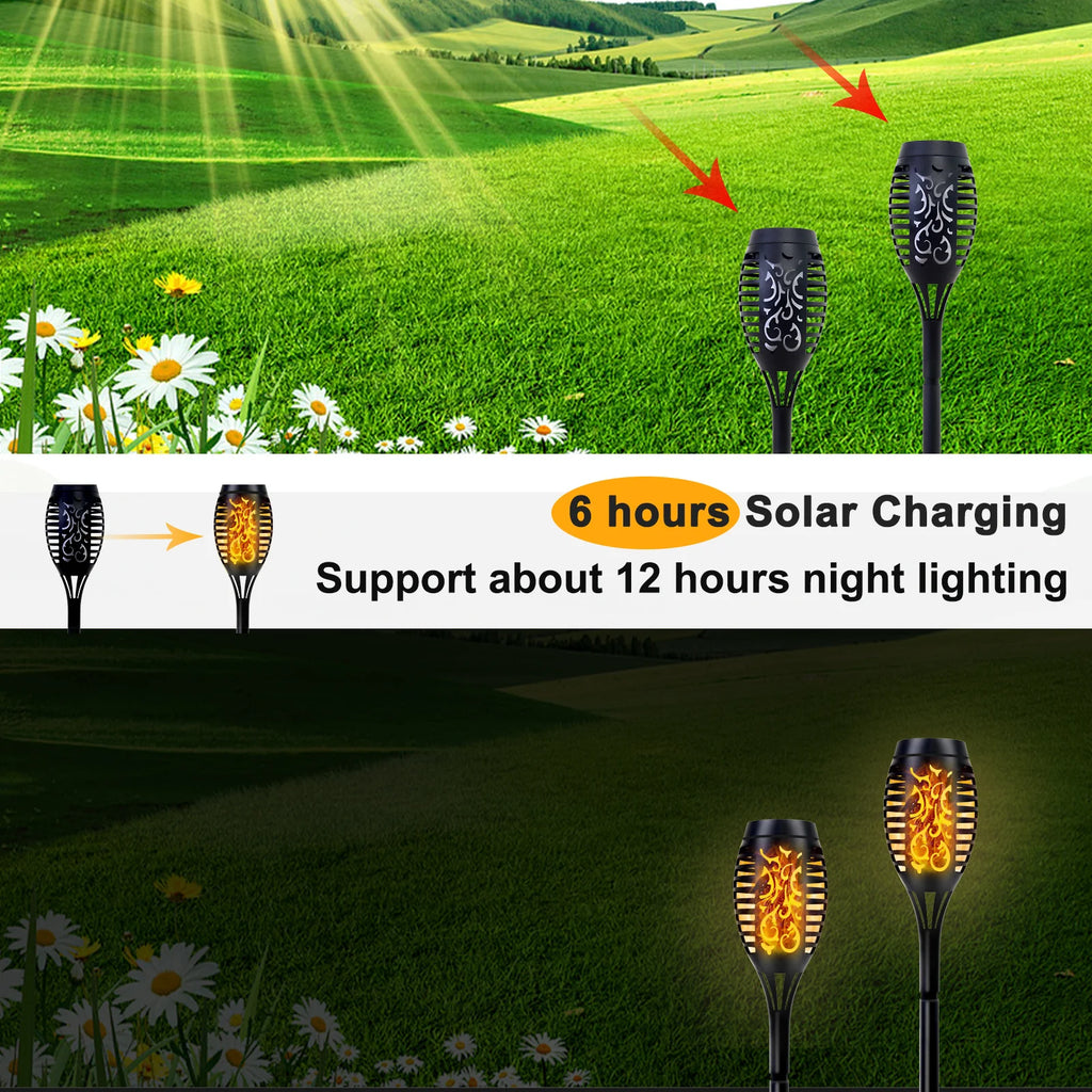 Solar Outdoor LED Torch Lights with Flickering Flame (4 / 6 / 8 / 12 Pieces)